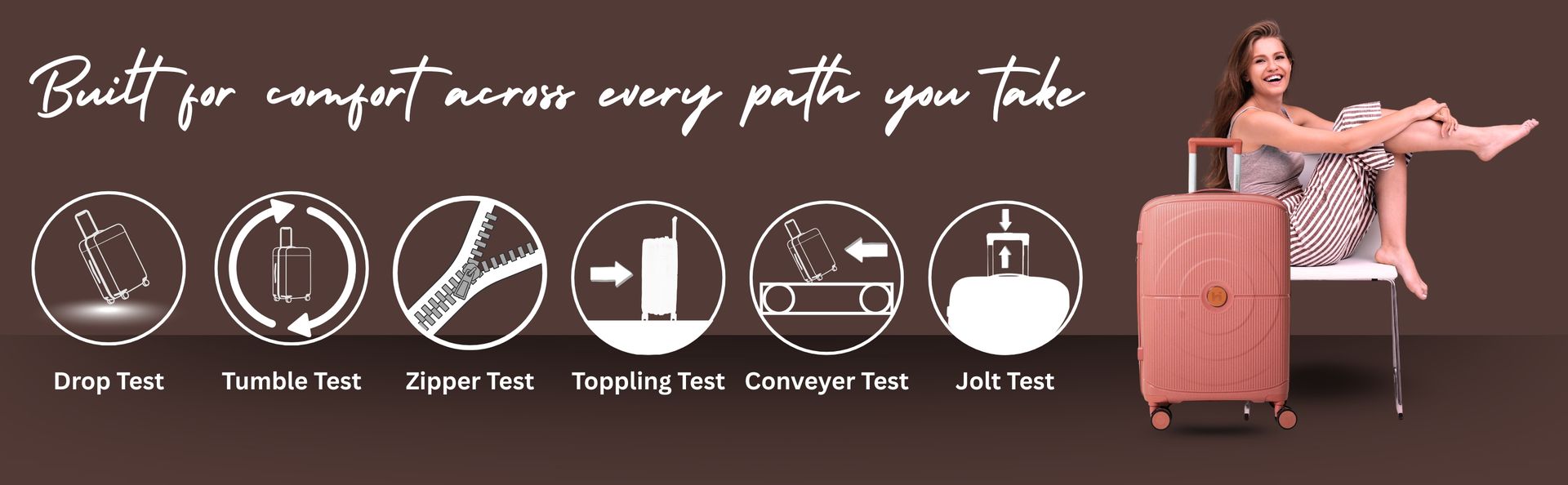 Drop tested, Tumple tested, Zipper Tested Bag, Toppling Tested Luggage Bags, Jolt tested Trolley Bag